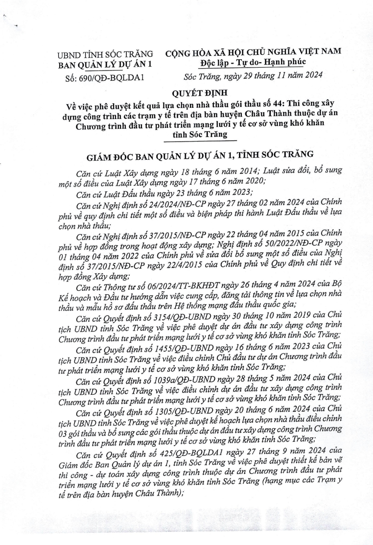 Soc Trang: Ai se thi cong xay dung cac tram y te huyen Chau Thanh?