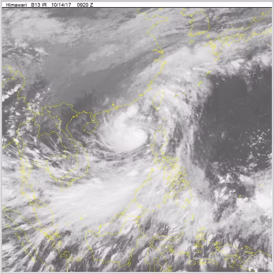 Vị trí bão vào hồi 09:20 phút sáng ngày 14/10.
