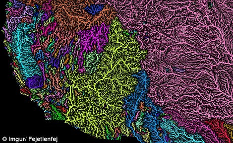 Màu vàng xanh tươi sáng đại diện cho hệ thống các nhánh sông thuộc hệ thống sông Lower Colorado. 