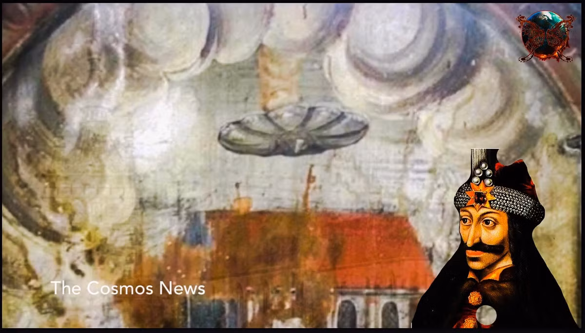 Những tín đồ của người ngoài hành tinh quả quyết rằng một bức tranh tường trong lâu đài cổ của Bá tước Dracula đã thể hiện hình ảnh một UFO.