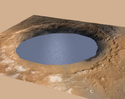 Mô hình mô phỏng hồ nước Gale Crater trên sao Hỏa. Nguồn ảnh: NASA/JPL-Caltech/MSSS.