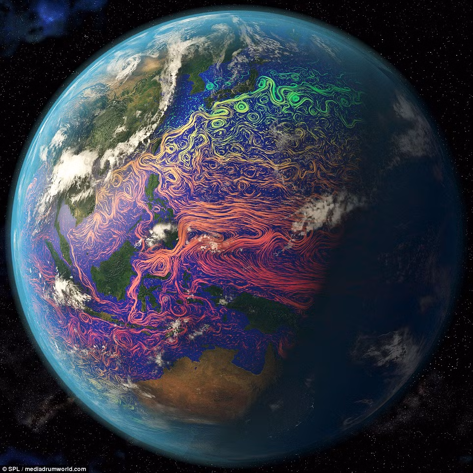 Khu vực nhóm hải lưu tại vùng Tam giác San Hô phía tây Thái Bình Dương, nó là nơi quy tụ 76% san hô trên toàn thế giới. Nguồn ảnh: Dailymail.