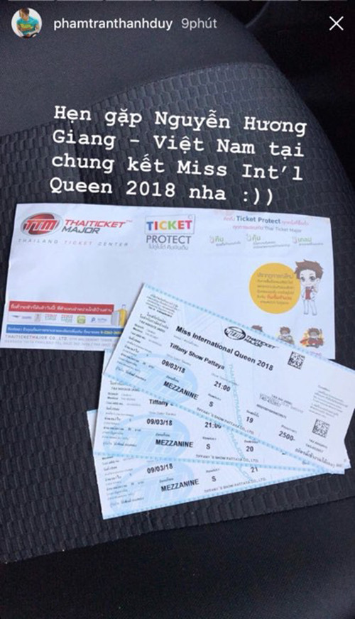 Thanh Duy sang Thái Lan cổ vũ Hương Giang.