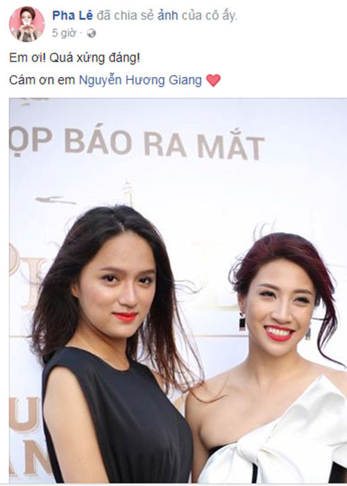 Pha Lê vui mừng khi Hương Giang về nhất.