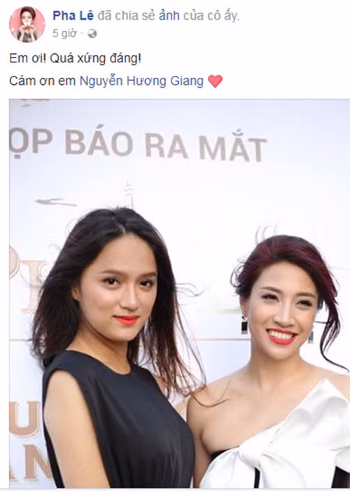 Pha Lê vui mừng khi Hương Giang về nhất.