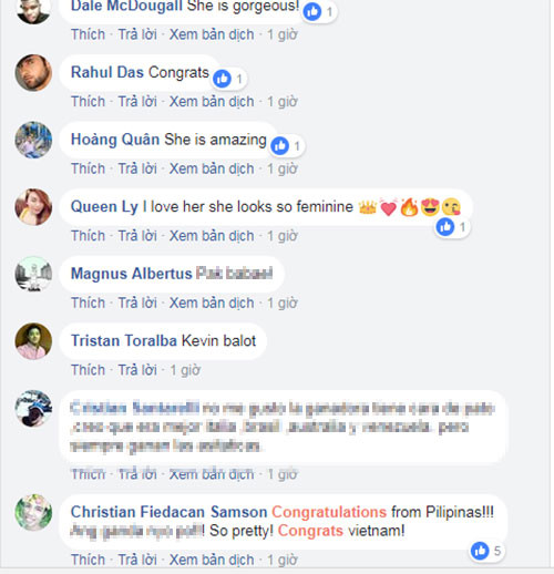 Fans quốc tế khen Hương Giang xinh đẹp, xứng đáng giành chiến thắng.