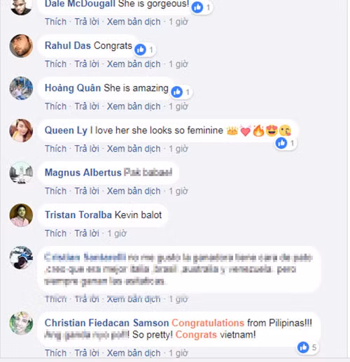 Fans quốc tế khen Hương Giang xinh đẹp, xứng đáng giành chiến thắng.