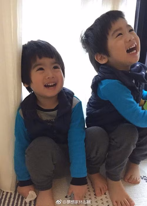 Cặp song sinh nhà nam diễn viên phim "Thiên long bát bộ" không giống nhau. Ảnh: Weibo