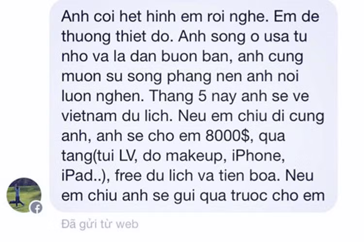 Dương Hoàng Yến cũng là một trong số sao Việt bị gạ đi khách. Cụ thể, tháng 3/2015, nữ ca sĩ chia sẻ cô bị một đại gia gạ gẫm đi du lịch cùng với giá 8000 USD kèm loạt quà tặng.