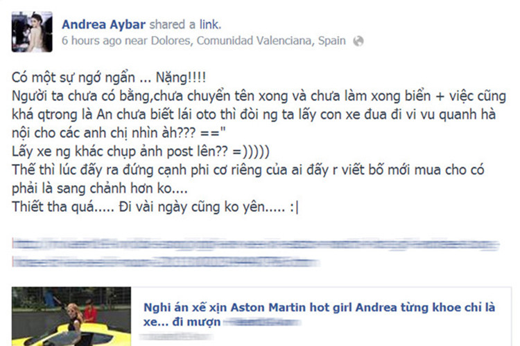 Andrea phân trần cô chưa đi chiếc xe mới vì chưa có bằng, chưa chuyển đổi tên xong và chưa làm biển. Ảnh: Công Lý