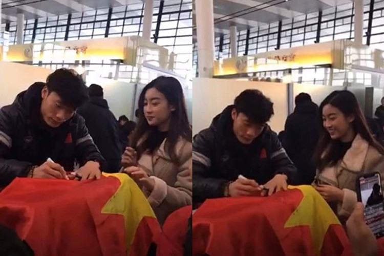 Tháng 1/2018, Đỗ Mỹ Linh trở thành tâm điểm khi bày tỏ sự yêu mến với thủ môn Bùi Tiến Dũng. Cả hai từng chạm mặt nhau tại sân bay. Ảnh: Người lao động