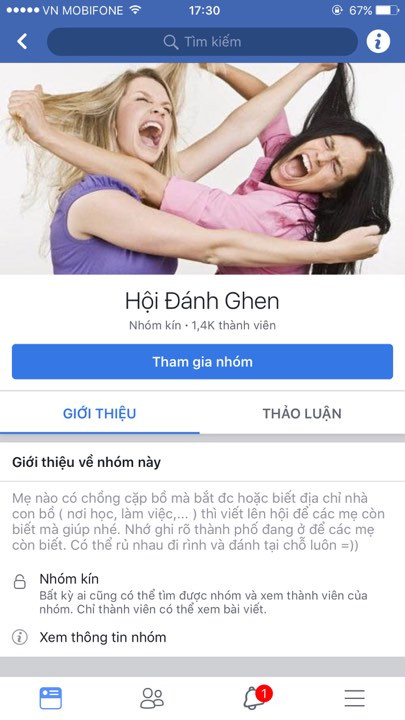 Hội nhóm đánh ghen này có đến 1,4 ngàn thành viên, được lập ra hơn 2 năm nay - Ảnh: Facebook