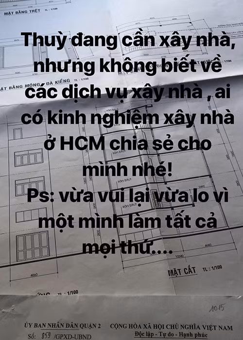 Hoàng Thùy nhờ cư dân mạng biết về xây dựng tư vấn giúp cô việc xây nhà.