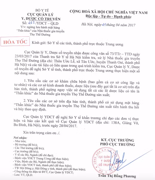 Ngung su dung va thu hoi duoc lieu “Than khuc” cua Tho The Duong