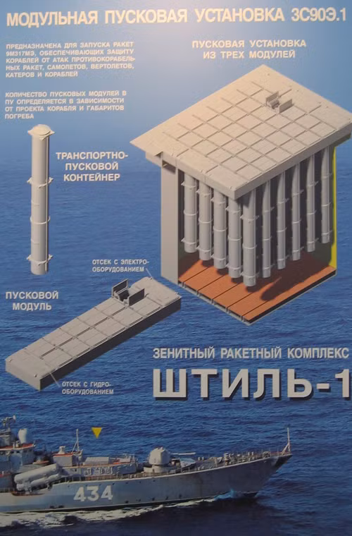 Trong phòng không, tàu chiến Project 11356M được trang bị tổ hợp tên lửa phòng không 3S90M Shtil-1 với thiết kế ống phóng thẳng đứng chứa 48 quả đạn 9M317ME đạt tầm bắn 2,5-32km, độ cao hạ mục tiêu từ 15m tới 15km.