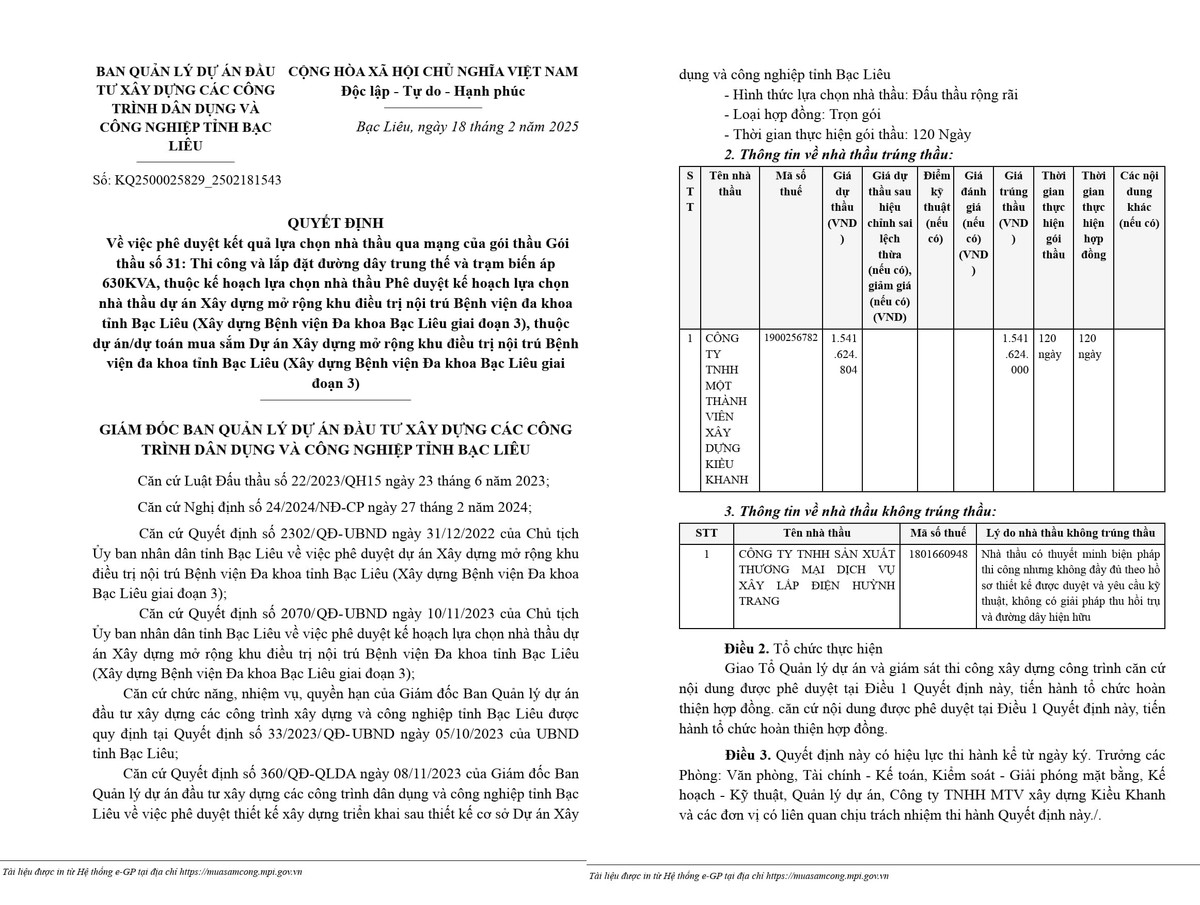 Cty Kiều Khanh trúng thầu lắp dây trung thế và trạm biến áp tại BV Bạc Liêu Cty Kieu Khanh trung thau lap day trung the va tram bien ap tai BV Bac Lieu