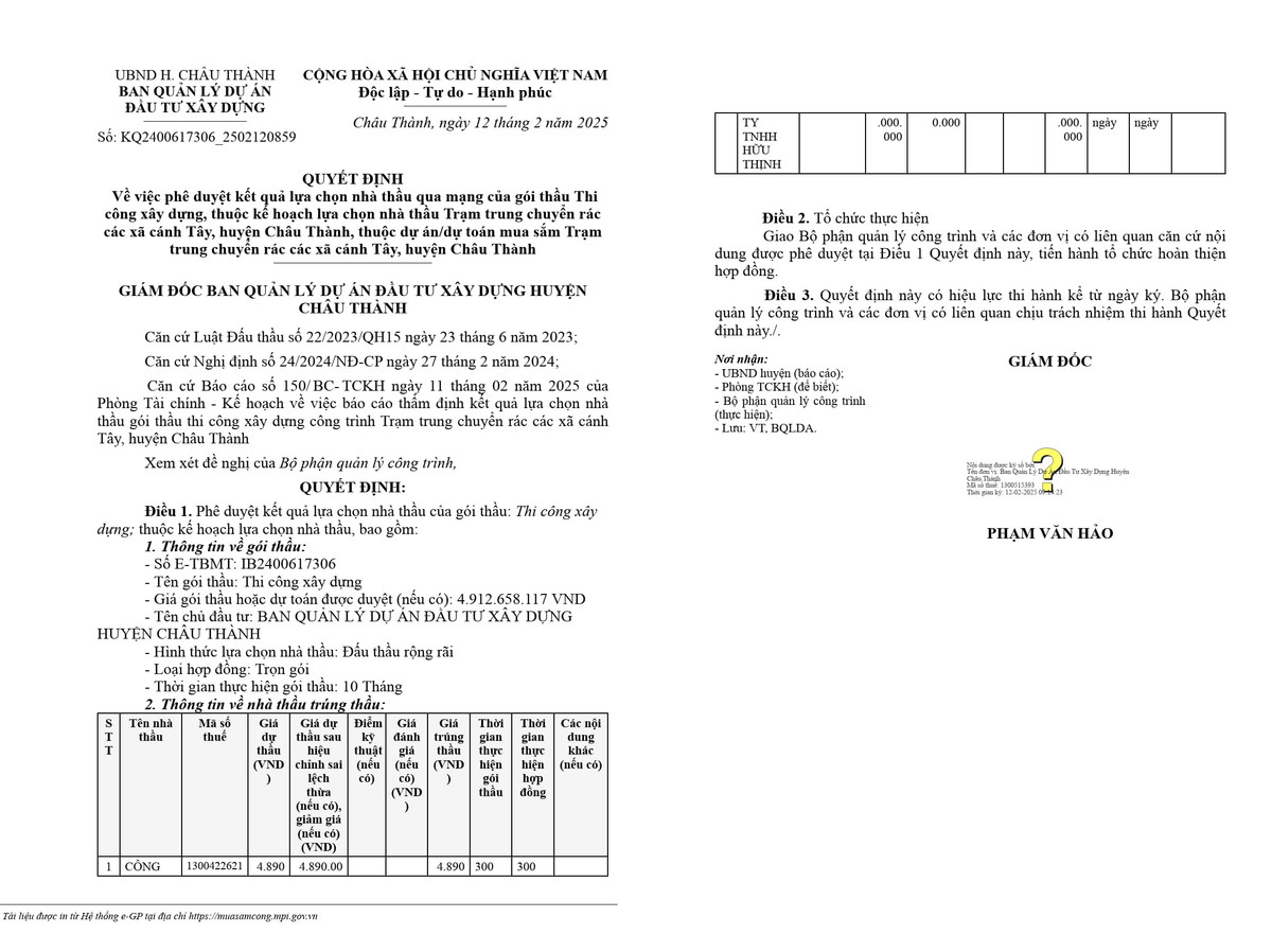 Bến Tre: Cty Hữu Thịnh trúng thầu xây dựng Trạm trung chuyển rác tại Châu Thành Ben Tre: Cty Huu Thinh trung thau xay dung Tram trung chuyen rac tai Chau Thanh