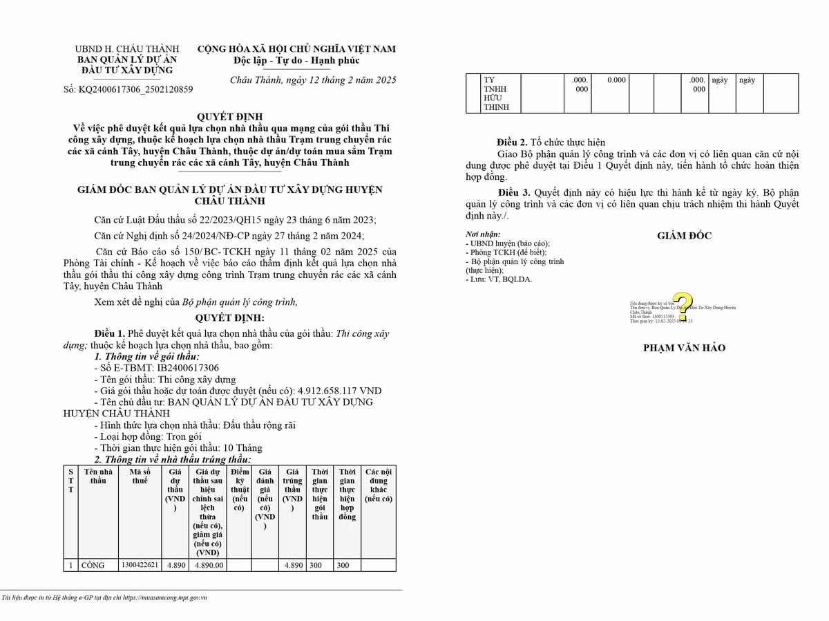 Ben Tre: Cty Huu Thinh trung thau xay dung Tram trung chuyen rac tai Chau Thanh