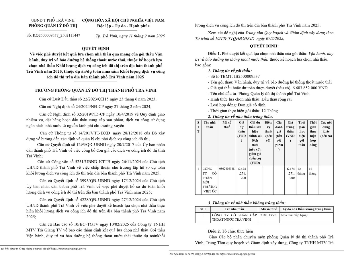 Trà Vinh: Năng lực nhà thầu trúng gói vận hành bảo dưỡng hệ thống thoát nước thải - Hình 2 Tra Vinh: Nang luc nha thau trung goi van hanh bao duong he thong thoat nuoc thai-Hinh-2