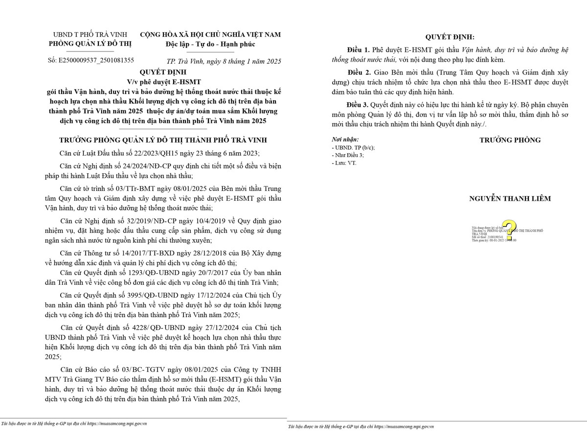 Trà Vinh: Năng lực nhà thầu trúng gói vận hành bảo dưỡng hệ thống thoát nước thải - Hình 3 Tra Vinh: Nang luc nha thau trung goi van hanh bao duong he thong thoat nuoc thai-Hinh-3