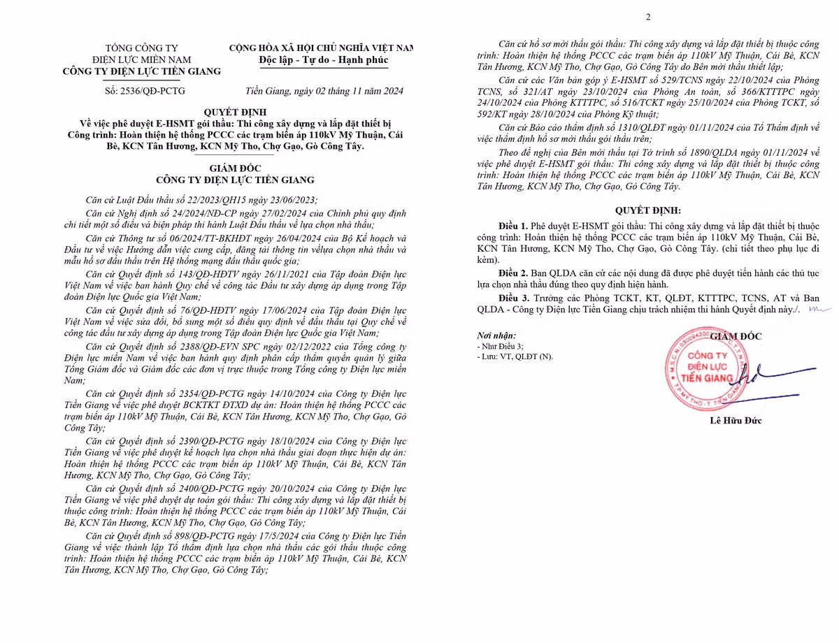 PCCC Thuan Tien trung goi thau hon 9 ty tai Dien luc Tien Giang