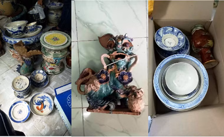 Số tang vật cố vật chúng lấy trộm tại đình thần Xuân Hiệp.