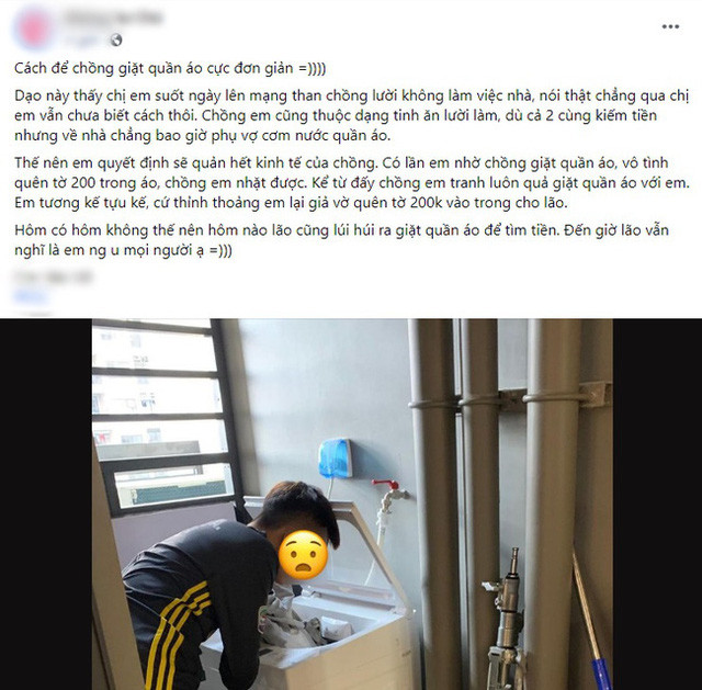 Thay chong luoi lam viec nha, vo cao tay nghi ngay ra cach