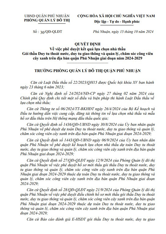 TP. HCM: Goi thau duy tu thoat nuoc 135 ty ve tay DVCI Phu Nhuan