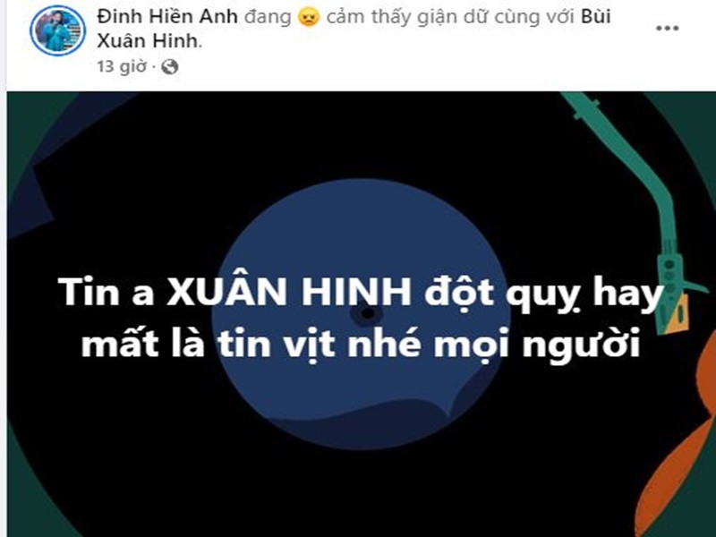 Ca sĩ Đinh Hiền Anh cũng bức xúc trước tin giả về sức khỏe của Xuân Hinh. Ảnh chụp màn hình