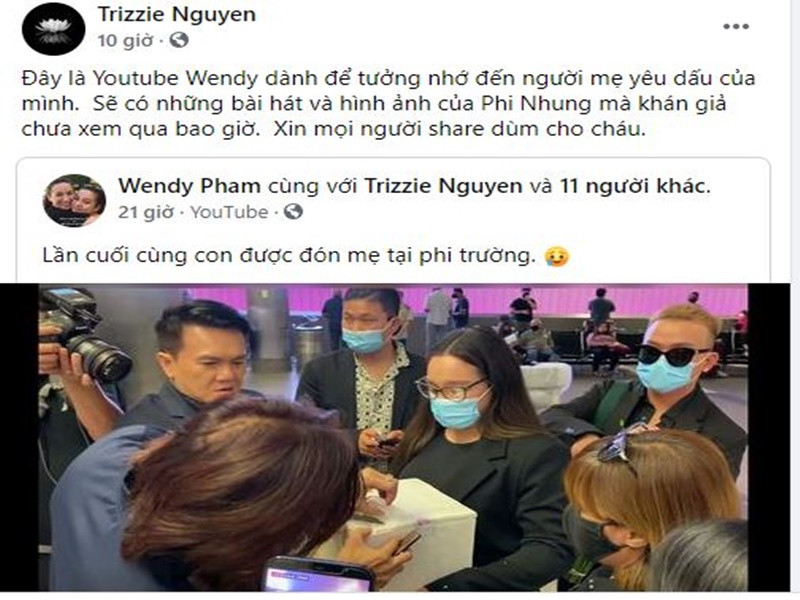 Ca sĩ Trizzie Phương Trinh ủng hộ Wendy lập kênh Youtube để kể về mình và mẹ ruột. Ảnh: chụp màn hình