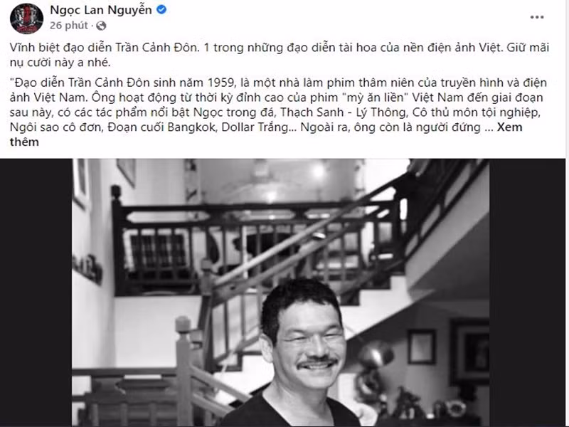 Diễn viên Ngọc Lan gửi lời vĩnh biệt đến đạo diễn phim “Ngọc trong đá”.