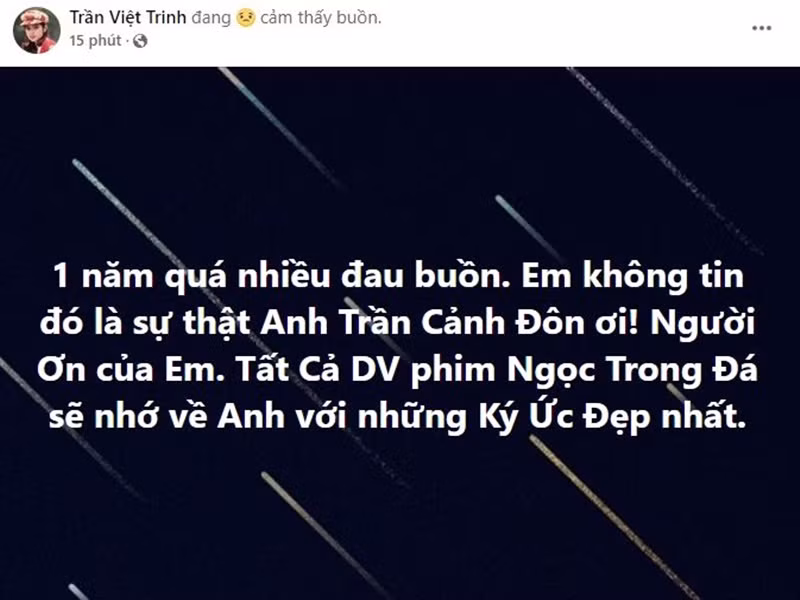 Diễn viên Việt Trinh bàng hoàng trước sự ra đi của đạo diễn Trần Cảnh Đôn. Cả hai từng hợp tác ở dự án phim “Ngọc trong đá”.