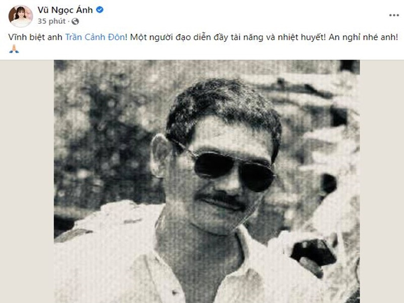 Diễn viên Vũ Ngọc Ánh cũng bày tỏ sự tiếc thương trước sự ra đi đột ngột của đạo diễn Trần Cảnh Đôn.