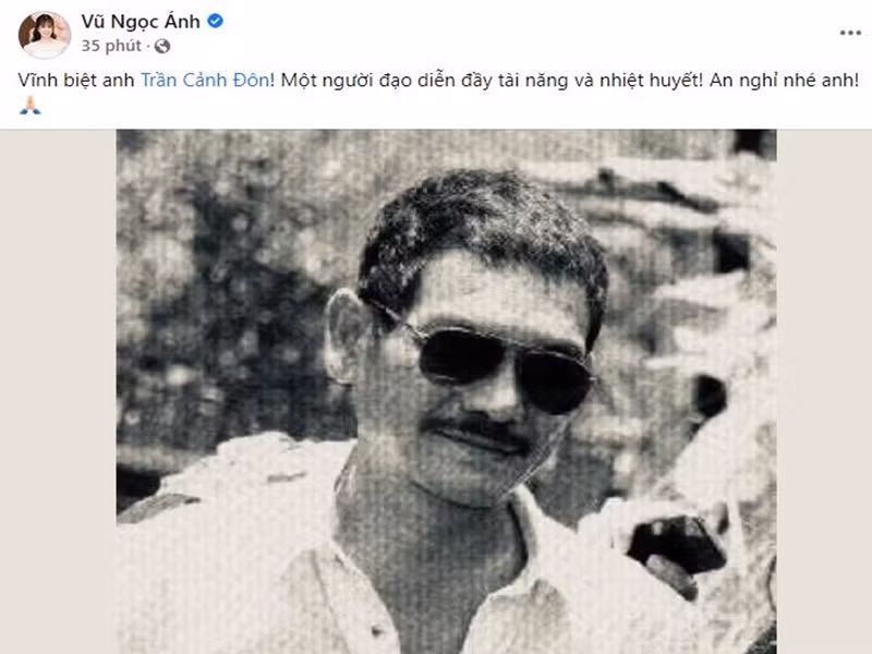 Diễn viên Vũ Ngọc Ánh cũng bày tỏ sự tiếc thương trước sự ra đi đột ngột của đạo diễn Trần Cảnh Đôn.