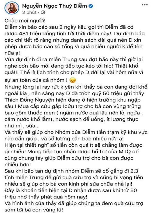 Thúy Diễm từng có những bài viết cập nhật các khoản giải ngân. Ảnh: Vietnamnet