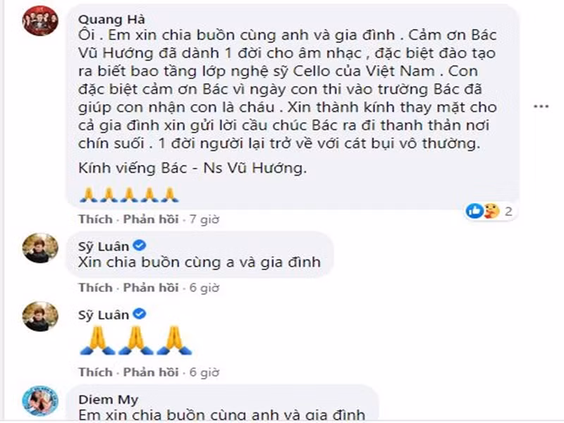 Hay tin bố đẻ MC Anh Tuấn qua đời, nhiều nghệ sĩ gửi lời chia buồn. Ảnh chụp màn hình