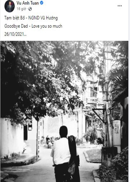 Mới đây, MC Anh Tuấn chia sẻ thông tin bố đẻ của anh - giáo sư âm nhạc, nhà giáo nhân dân Vũ Hướng qua đời. Ảnh chụp màn hình