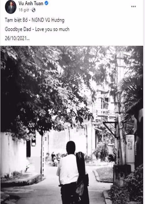 Mới đây, MC Anh Tuấn chia sẻ thông tin bố đẻ của anh - giáo sư âm nhạc, nhà giáo nhân dân Vũ Hướng qua đời. Ảnh chụp màn hình