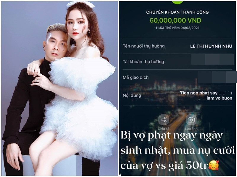 Vì uống say làm Huỳnh Như buồn, nam ca sĩ từng chuyển khoản cho vợ 50 triệu đồng nộp phạt.