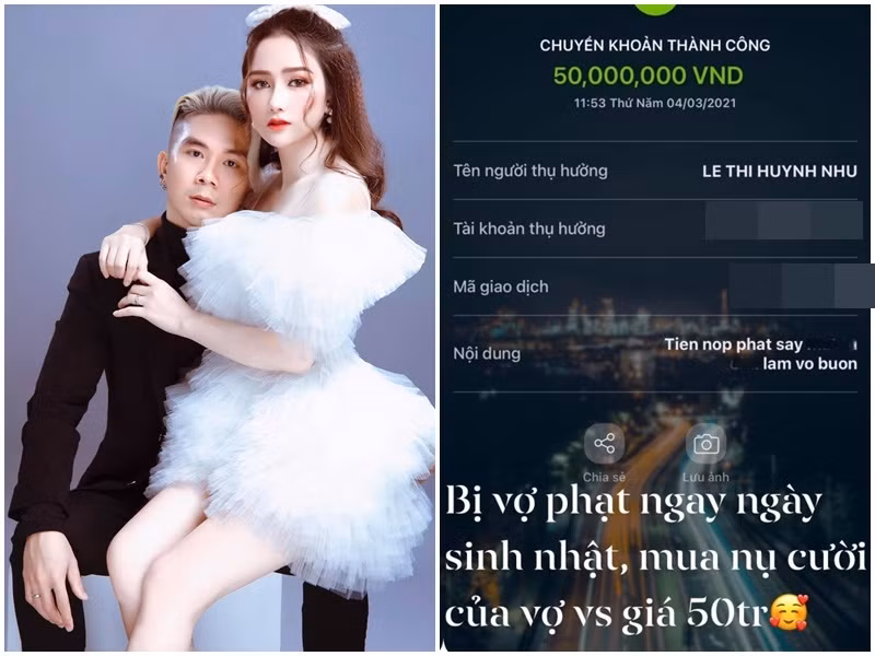 Vì uống say làm Huỳnh Như buồn, nam ca sĩ từng chuyển khoản cho vợ 50 triệu đồng nộp phạt.