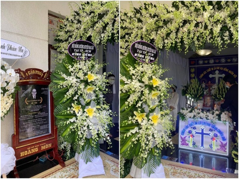 Vì tình hình dịch bệnh nên gia đình Hoài Linh xin miễn thăm viếng, miễn phúng điếu, không nhận vòng hoa. Ảnh: Dân Việt