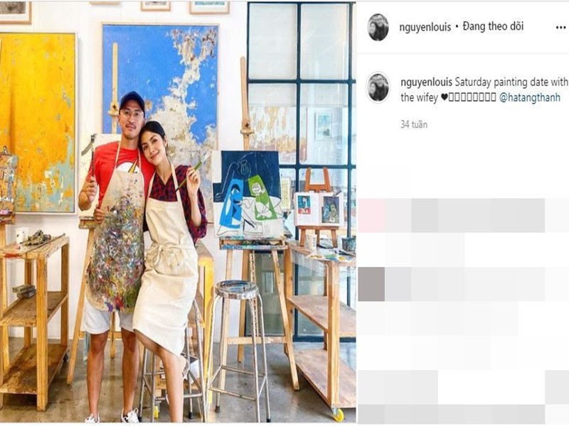 Ông xã của Hà Tăng khoe ảnh cùng vợ vẽ tranh vào cuối tuần.