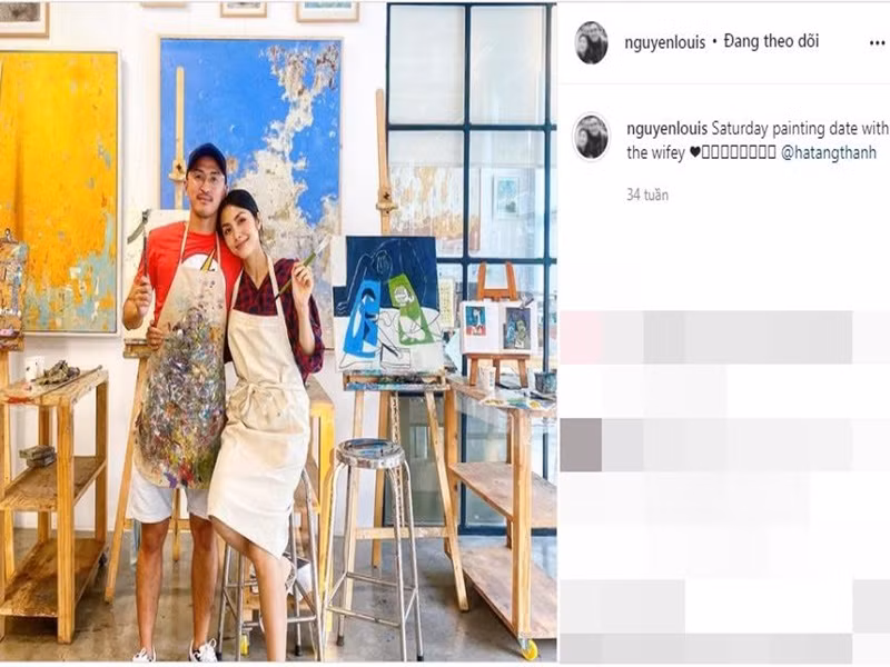 Ông xã của Hà Tăng khoe ảnh cùng vợ vẽ tranh vào cuối tuần.