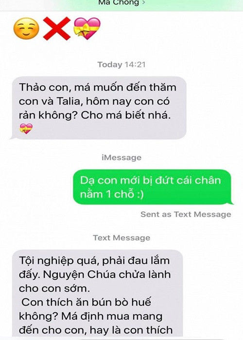 Thanh Thảo nhiều lần khoe được mẹ chồng nhắn tin quan tâm.