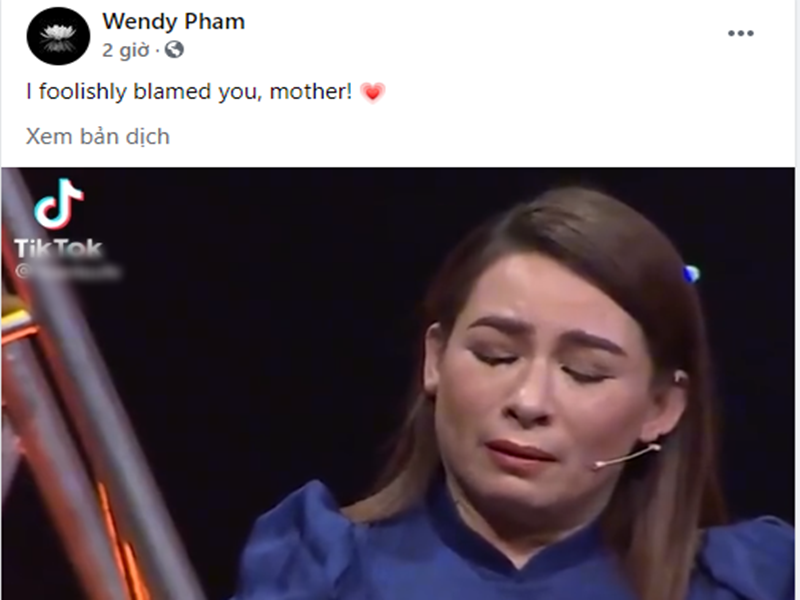 Wendy còn bày tỏ em đã rất ngốc nghếch khi từng đổ lỗi cho mẹ về việc mẹ thường xuyên xa nhà.