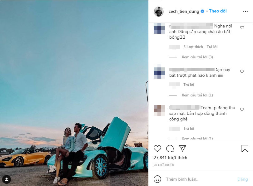 Bên cạnh những bình luận bày tỏ sự ngưỡng mộ cuộc sống sang chảnh của thủ thành gốc Thanh Hoá, nhiều người hâm mộ còn tỏ ra khá lo lắng khi thời gian qua Bùi Tiến Dũng không mấy nhắc đến sự nghiệp bóng đá của mình.