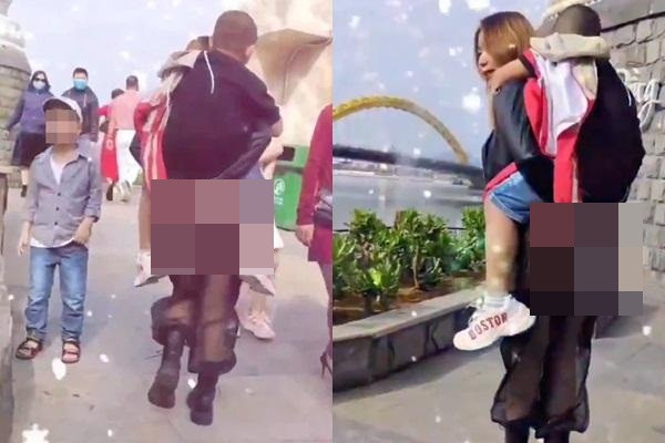 Mới đây nhất, người phụ nữ này tiếp tục khiến cư dân mạng bức xúc khi chia sẻ đoạn clip ghi lại cảnh cõng con rong chơi, nhưng phía dưới chị lại diện chiếc quần xuyên thấu lộ vòng 3 vô cùng phản cảm.