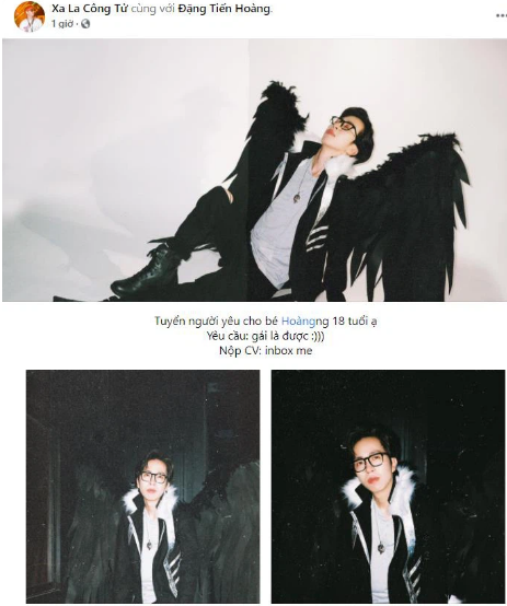 Mới đây, quản lý của Hoàng ViruSs có tên Facebook là Xa La Công Tử gây chú ý khi chia sẻ loạt khoảnh khắc về nam streamer trong bộ ảnh mới. Đi kèm với hình ảnh chàng quản lý đăng tin tuyển người yêu của ViruSs: "Tuyển người yêu cho bé Hoàng 18 tuổi ạ. Yêu cầu gái là được".