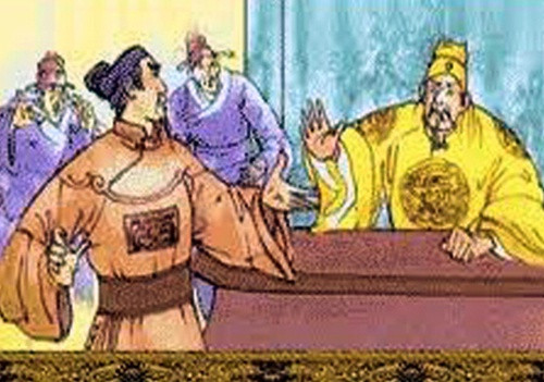 Cũng trong lần đi sứ này, biết Thám hoa Giang Văn Minh là người thông minh, vua Minh có ý thử tài sứ thần nước Việt nên ra một vế đối: “Đồng trụ chí kim đài dĩ lục” (Dịch nghĩa: Cột đồng đến nay đã phủ kín rêu phong).