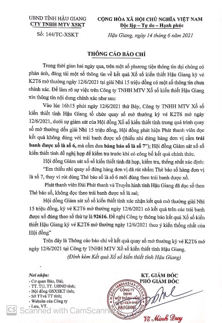 Phat thanh vien doc nham ket qua mo thuong, Xo so Hau Giang len tieng